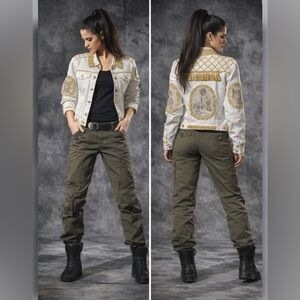 Baroque style White Jacket with Gold Embroidery